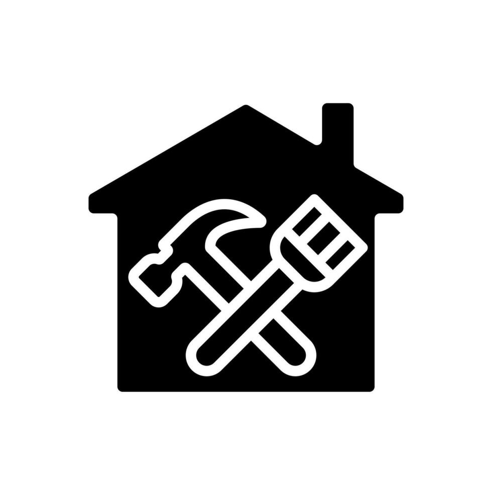 overhaul black glyph icon building revision and restoration renovation service hammer and paintbrush silhouette symbol on white space solid pictogram isolated illustration vector overhaul black glyph icon building revision and restoration renovation service hammer and paintbrush silhouette symbol on white space solid pictogram isolated illustration vector